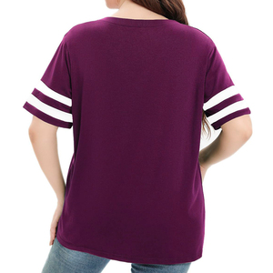 Camisetas de Verano para Mujer, Cuello en V, Holgadas, de Algodón, con Rayas, Dobladillo Redondo, Lisas, Casuales, con tu Propio Logotipo - Product Image 3