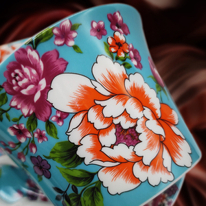 ถ้วยกาแฟเซรามิกลายดอกโบตั๋นสีฟ้าแบบนำกลับมาใช้ใหม่ได้พิมพ์ลายน้ำลอกลายซักได้ดีไซน์คลาสสิก - Product Image 5