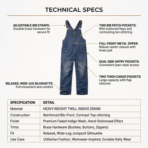 <b>Men's</b> Heavyweight Cotton Breathable Screen Printed Zip-Front Denim <b>Overalls</b> Custom OEM Cargo Bib Dungarees <b>for</b> Workwear - Product Image 5