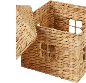Cesta de Almacenamiento de Jacinto de Agua con Tapa, Diseño de Casa, Organizador de Juguetes Tejido con Forma de Cabaña para Habitación Infantil - Product Image 3