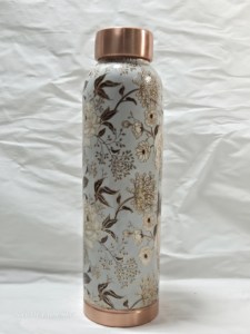 Bouteille d'eau de luxe en cuivre pur à imprimé floral 1000 ml, artisanale, pour la santé ayurvédique, anti-fuite, pour le yoga, la gym et le bien-être - Product Image 5