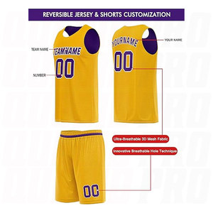 Ensemble d'uniformes de basketball réversibles personnalisés, maillot et short pour jeunes hommes et femmes, violet et jaune, uniforme de basketball d'équipe cousu - Product Image 4