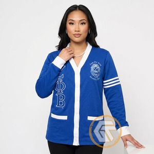 เสื้อกันหนาวไหมพรมผู้หญิง Zeta Phi Beta แบบสั่งทำ ราคาถูก ขายดี แห้งเร็ว หนานุ่ม สวมใส่สบาย คอวีติดกระดุม สีตัดกัน - Product Image 2
