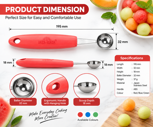 Cuchara para Melón Ergonómica con Mango Rojo, Cuchara para Frutas de Acero Inoxidable Japonés, Herramienta de Cocina Manual, Fácil de Limpiar, Solo Lavado a Mano, JAYA - Product Image 2