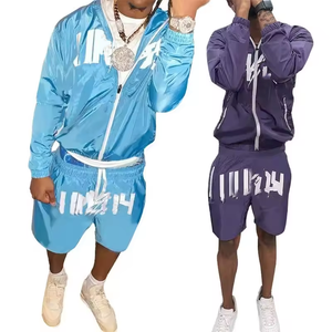 Veste coupe-vent unisexe légère en nylon avec capuche et fermeture éclair, imprimée, décontractée, pour l'extérieur, tenue d'été, ensemble court pour hommes et femmes - Product Image 2