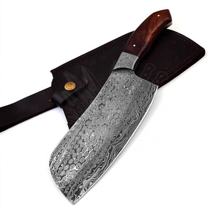 Couteau à viande Damas fait main, hachoir de cuisine robuste, couteau de boucher professionnel en acier forgé à haute teneur en carbone pour chef, idéal pour couper le bois - Product Image 1