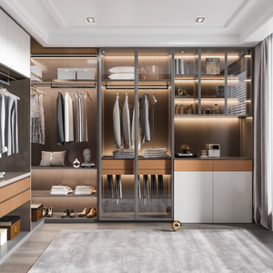 Armoire ouverte sur mesure de luxe de style mid-century moderne pour chambre à coucher, <span class=keywords><strong>dressing</strong></span>, avec logo de marque, combinaison d'armoires pleine <span class=keywords><strong>hauteur</strong></span> - Product Image 4