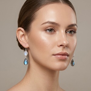 Pendientes colgantes de labradorita y piedra lunar arcoíris, plata de ley 925, piedras preciosas facetadas, pendientes colgantes hechos a mano, regalo para mujer - Product Image 6