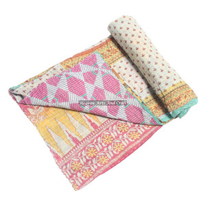Couvre-lits et plaids Kantha indiens réversibles en coton, cousus main, vintage et lourds - Product Image 5