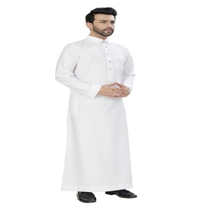 Chemise longue pour homme en polyester blanc, style vintage, anti-boulochage, col chemise, longueur au sol, tenue de prière modeste, style Moyen-Orient, tout usage - Product Image 3