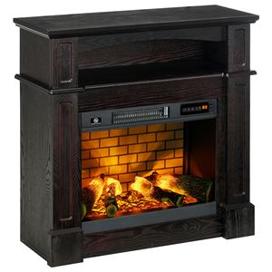 Caminetto Elettrico Autoportante Marrone con Fiamma LED Effetto Legna, Mensola e Telecomando (1400W) - Product Image 1