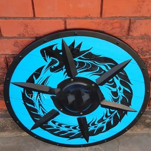 Escudo Vikingo de 24 Pulgadas, Personalizable, de Alta Calidad, con Centro de Acero y Acabado en Madera Azul, Hecho a Mano por Ahmad Fabric, Grado DIY, OEM/ODM - Product Image 4