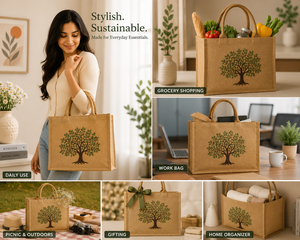 Bolsa de Yute con Bordado de Árbol, Estilo Bohemio, Abierta, para Compras, para Todas las Temporadas - Product Image 3