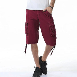 Shorts cargo bordeaux pour homme, taille mi-haute, élastique, respirant, style bermuda décontracté, avec plusieurs poches, couleur unie, tissu en coton - Product Image 4