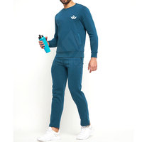 Erkek Bisiklet Yaka Sweatshirt ve Eşofman Altı Takımı Pamuklu Örme 2 Parça Eşofman Takımı Yan Cepli Günlük Spor Giyim