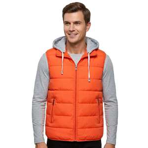 Gilet matelassé orange pour homme, col montant, fermeture éclair, rembourrage en duvet, coupe-vent, vêtement d'extérieur d'hiver, personnalisable, haute qualité, Bangladesh - Product Image 2