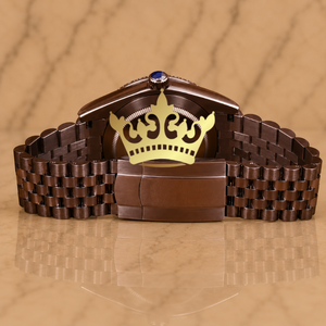 Custom Luxury Rose Gold Watch Men Brown Dial Full CZ Diamond Bracelet Watch - Product Image 4