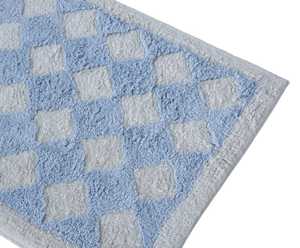 Tapis de bain classique en coton, rectangulaire, motif géométrique losanges, bleu et blanc, absorbant, tricoté - Product Image 5