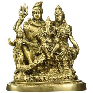 Handmade 5 Inches Brass <b>Statue</b> of <b>Shiva</b> Parivar for Gifting Indian Sculpture - Product Image 1
