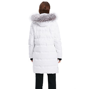<b>White</b> Long Hooded <b>Jacket</b> With Fur Trim Zipper Closure Down Filled Winter Coat Casual Style Unisex - Product Image 3