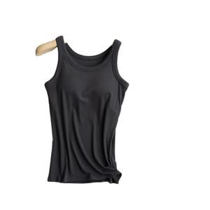 Women's Cotton With Cups Solid color Female Slim Sleeveless Casual <b>Vest</b> Solid Color Crop Lower Cut <b>Top</b> For Ladies - Product Image 3