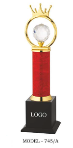 Crystal <b>Trophy</b> With Red Column And Gold Crown Top Model 745 B For Sports Recognition - Product Image 3