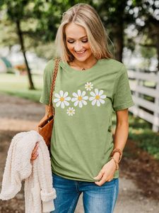 Camiseta de Mujer con Estampado Gráfico Moderno, Camiseta Informal de Algodón, Top de Manga Corta Elegante, Tejido Transpirable, Ropa de Verano para Mujer - Product Image 2