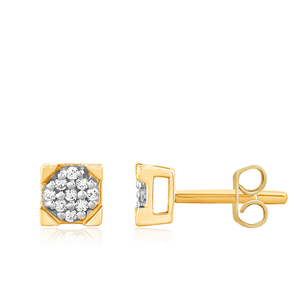 14K Yellow Gold Square Cluster <b>Stud</b> <b>Earrings</b> with Round Lab Grown Diamonds Classic Everyday <b>Fine</b> Jewelry for Women - Product Image 3