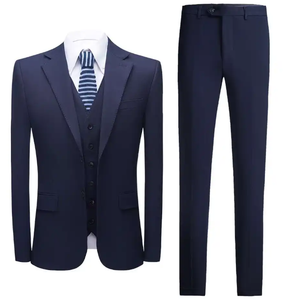 Traje de Negocios de Tres Piezas Azul Oscuro para Hombre, Estilo Británico, Cuello de Solapa, Antiarrugas, Mezcla de Lana, Ropa Formal - Product Image 1