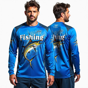 Fishing Long Sleeve Shirt Unisex UPF 50 Waterproof Breathable Anti-Uv Sublimation Print Blue Fish Pattern Plus Size Quick Dry - Product Image 6