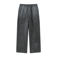 Pantalones de chándal de felpa de pierna ancha para mujer, de cintura media con cordón, ajuste holgado, largos, de algodón, color azul liso, estilo otoñal