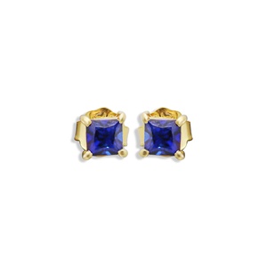 Wholesale 9k Yellow Gold Natural Square Cut <b>Blue</b> <b>Sapphire</b> 4-Prong Stud <b>Earrings</b> Memoria Jewels - Product Image 1