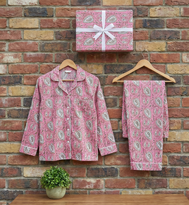 <b>Women's</b> Winter <b>Thermal</b> Breathable Woven Soft Solid Hand Drawn Print V-Neck Button Fly Long Sleeve PJ Set 100% Cotton Fabric - Product Image 2