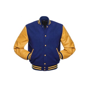 Blouson de baseball d'hiver pour homme avec col montant, logo personnalisé, couleurs or et bleu roi, style urbain, respirant, séchage rapide, en laine - Product Image 1