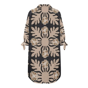 Cárdigan informal personalizado para mujer con cuello en V, botones, manga tres cuartos, estampado floral, top largo a la moda - Product Image 4