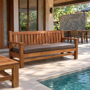Solid Teak Wood <b>Outdoor</b> Garden <b>Bench</b> with <b>Cushion</b> Patio Park Seating Furniture for Hotel Resort Terrace Balcony Courtyard - Product Image 5