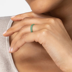 Bague de mariage en or massif 10K 14K 18K, triple rangée micro-pavée d'émeraudes de Zambie, entièrement sertie, plaquée or, faite à la main - Product Image 6