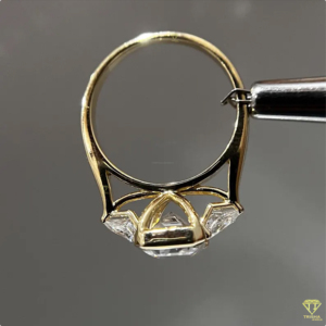 Elegant <b>Emerald</b> Cut Lab Grown Diamond Engagement <b>Ring</b> With Pear Side Stones In Yellow Gold For Women - Product Image 4