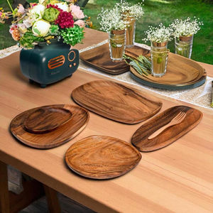 Juego de platos para servir con grabado de madera de acacia ecológico clásico, diseño rectangular de 5 piezas para ocasiones de fiesta - Product Image 1