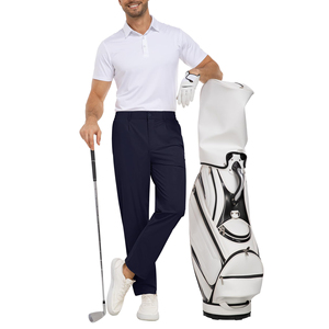Men's <b>Navy</b> Blue Golf Pants Solid Color Breathable <b>Stretch</b> Casual <b>Trousers</b> Button Fly Fit - Product Image 3