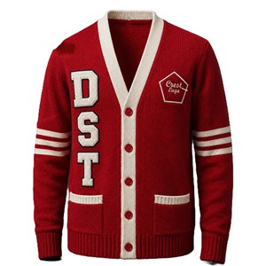 Custom Red White DS Sorority Women's Acrylic Knitted V-Neck <b>Long</b> Sleeve Breathable <b>Cardigan</b> Button Customizable Colors - Product Image 1