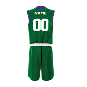 Ensemble de maillot de basket vert et bleu sans manches, col en V, anti-humidité, respirant, taille élastique, 100 % polyester, unisexe adulte, été - Product Image 4