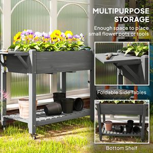 Fioriera Rialzata in Legno Grigia con Ruote Bloccabili, Ripiano Inferiore e Fori di Drenaggio - Forniture da Giardino - Product Image 4