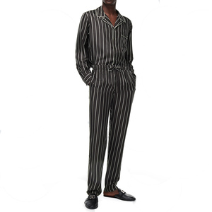 Conjunto de pijamas de seda para hombre para todas las estaciones, conjunto de ropa de dormir de manga larga, ropa de dormir de Color sólido de alta calidad para hombre, ropa de dormir de seda suave - Product Image 1