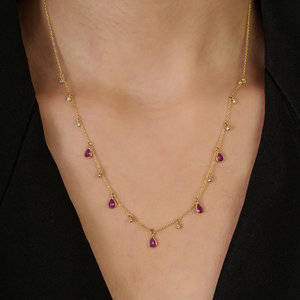 Wholesale Natural Gemstone <b>Ruby</b> & Diamond Real 14K Yellow Gold Simple Charm Chain <b>Necklace</b> Anniversary Gift Latest Jewelry - Product Image 4
