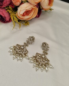 Handcrafted Kundan White Pearldrop <b>Jewellery</b> <b>Set</b> with Earrings Ethnic Bridal <b>Wedding</b> & Party Wear Statement <b>Jewellery</b> Collection - Product Image 3