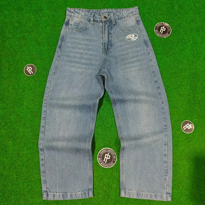 Pantalon en jean décontracté pour homme, coupe droite oversize, jambe large, logo personnalisé, délavé, vintage, effet usé, style baggy - Product Image 1