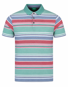 Chemise à col haut rayée pour homme, manches courtes, coupe classique, tricotée, 100% coton, formelle, séchage rapide, vert, rouge, bleu, blanc - Product Image 1