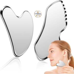 Juego de 2 herramientas faciales de acero inoxidable para raspado Gua Sha, herramientas de masaje corporal y facial, juego GuaSha para rostro, cuello y piel. - Product Image 1