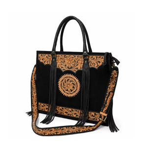 Sac fourre-tout en cuir de vachette artisanal avec poils, style western, avec franges, sac à bandoulière, sacoche pour ordinateur portable, sac de voyage pour femme - Product Image 1